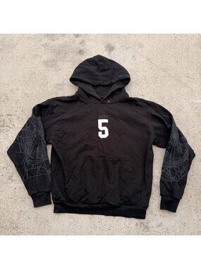 Sp5der Men's Hoodie Size Large Black and White Spider Worldwide